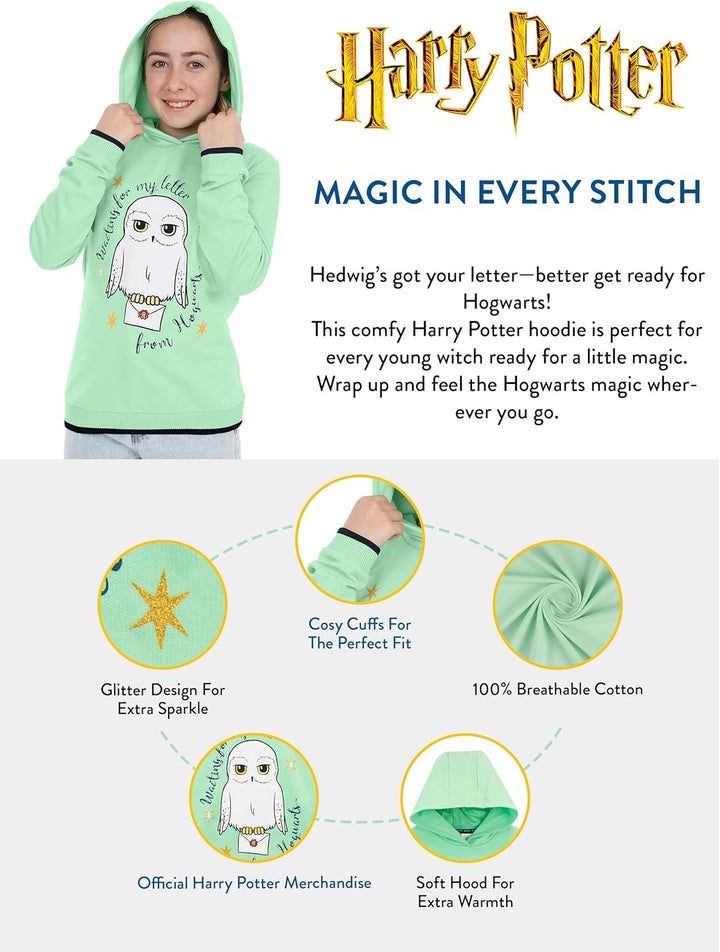 Harry Potter Pullover | Hedwig Hoodie Mädchen | 100% Baumwolle Kinder-Pullover | Hogwarts Pulli 152