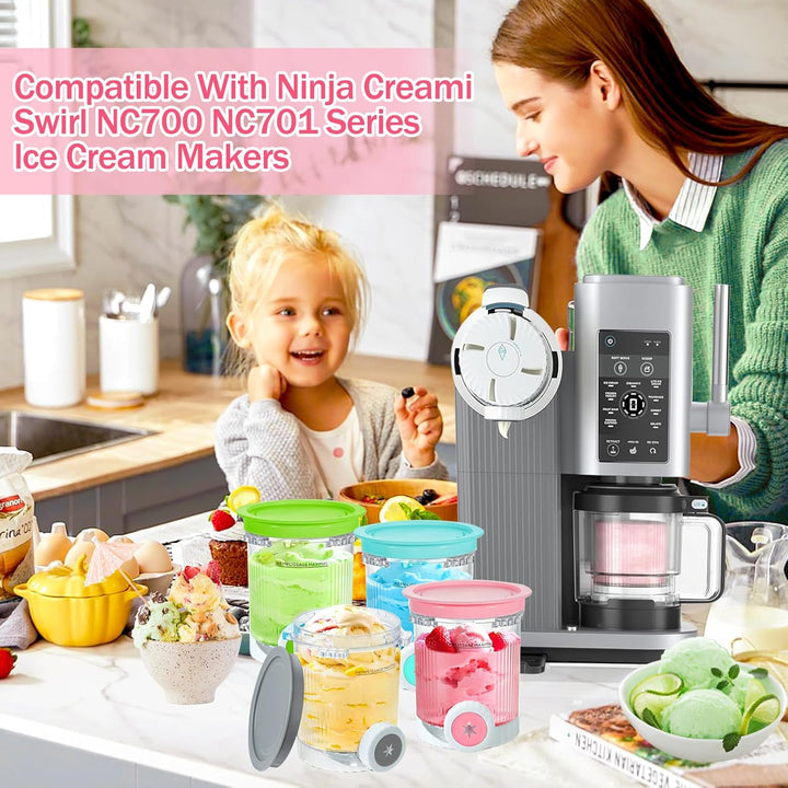 Für 2 Stück Ninja Swirl Creami Behälter 480 ml Eisbehälter für NC700 NC701EU Serie, Eiscreme Behälte