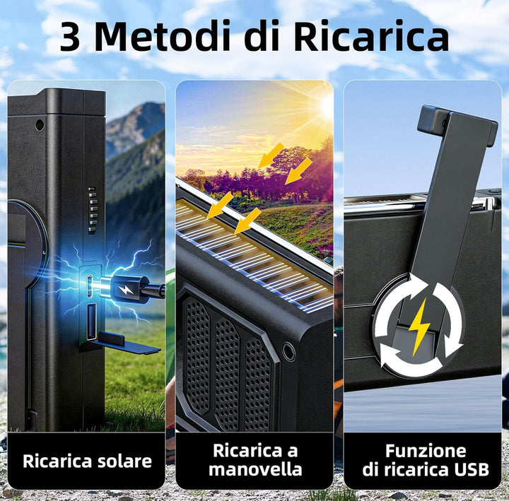 Notfall-Solarradio, Tragbare Kurbelradio mit SOS-Alarm, LED-Taschenlampe, AM/FM Notfallradio mit 200