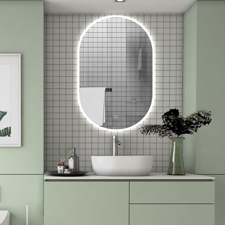 Badspiegel 75×45cm Rundbahn 3 Lichfarbe dimmbar Memory Wand/Touchschalter Anti-Beschlag Badezimmersp