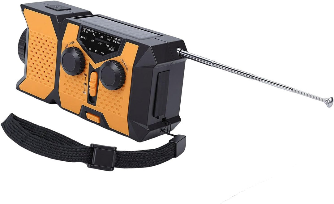 FTVOGUE Notfall-Kurbelradio, Tragbares NOAA-Wetterradio mit Solarstrom und 2000-mAh-Powerbank, LED-T