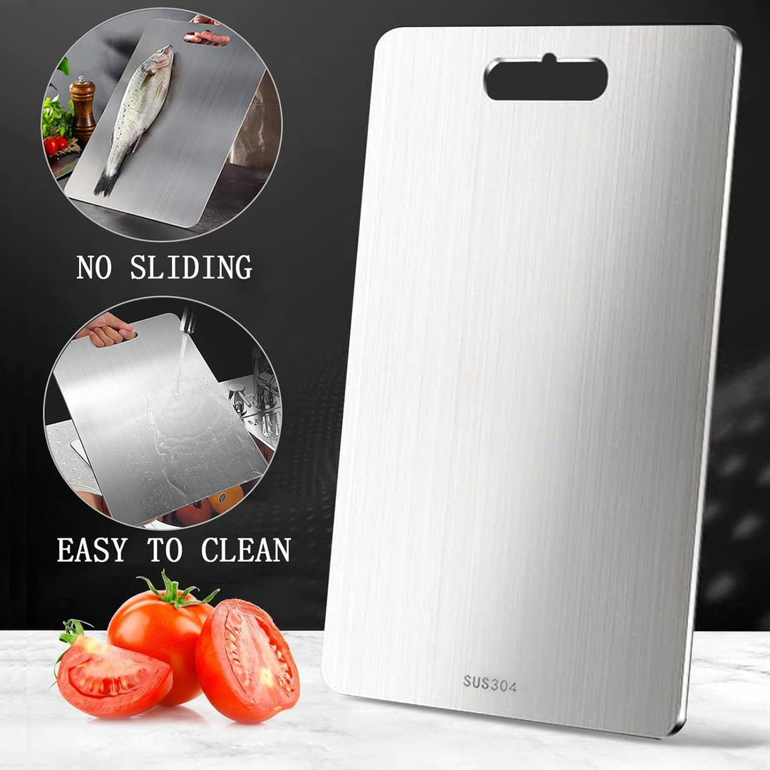 3 Stück Schneidebrett Edelstahl, Titan Schneidebrett, Doppelseitiges & Hygienisches Cutting Board, L