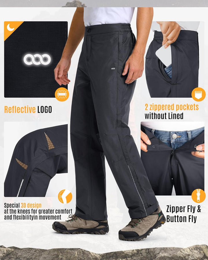 33,000ft Regenhose Herren Wasserdicht Full Zip Wanderhose, Atmungsaktiv 2-Lagen Überziehhose Fahrrad