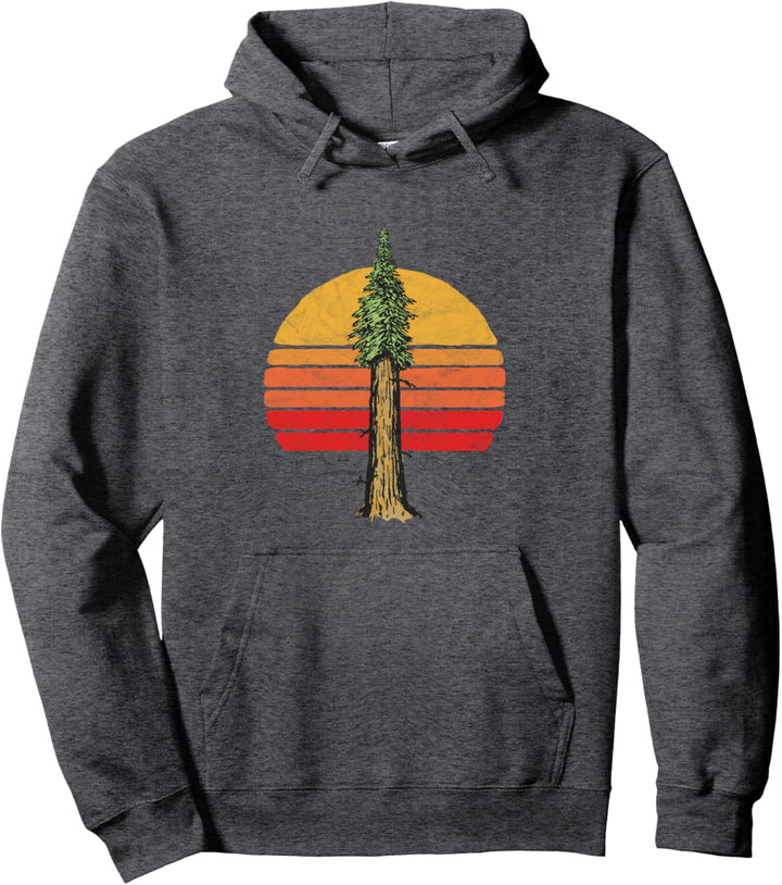 Retro Sun Minimalist Sequoia California Tree Graphic Pullover Hoodie