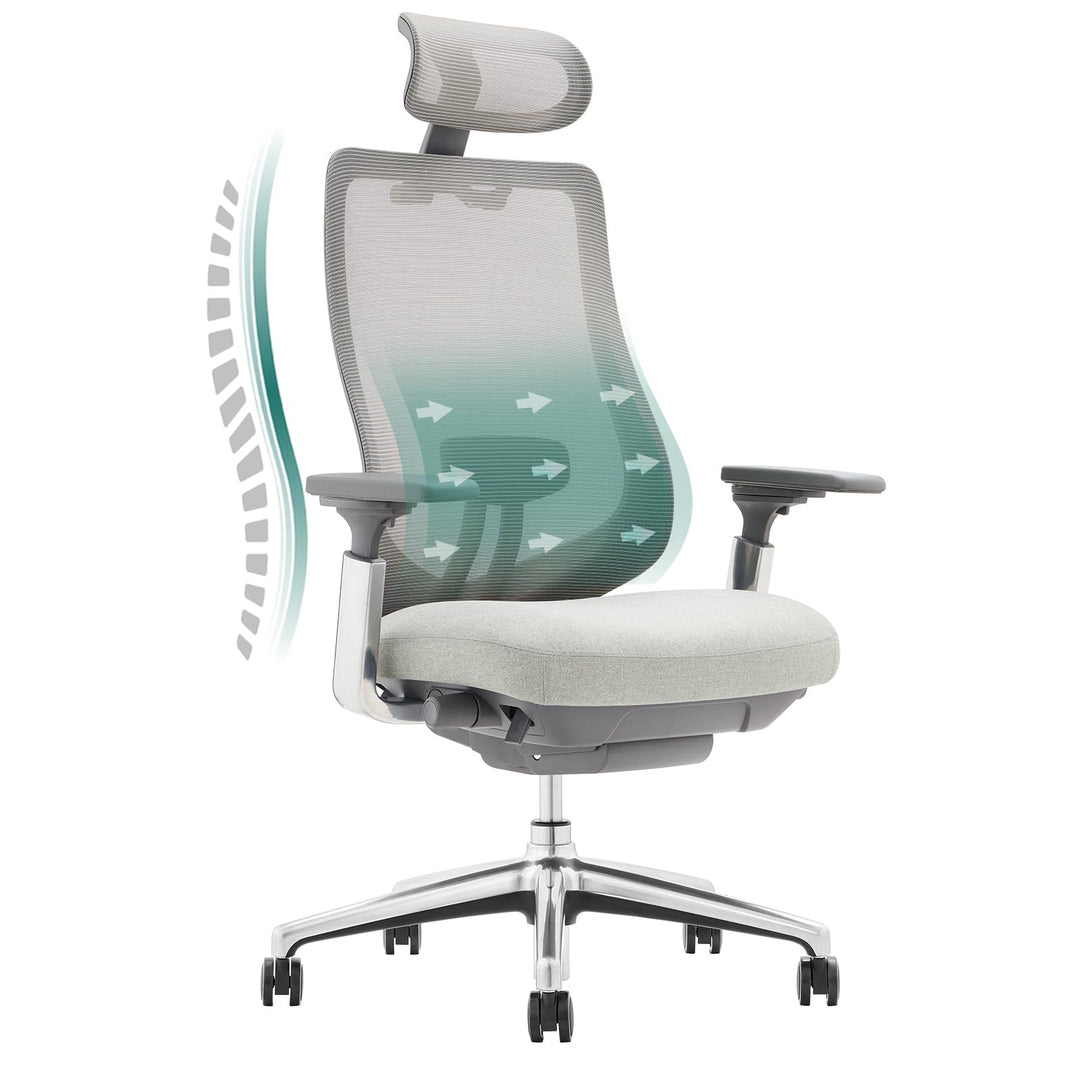 COLAMY XK Atlas Ergonomischer Netz-Bürostuhl, Chefsessel mit hoher Rückenlehne, Verstellbarer Kopfst