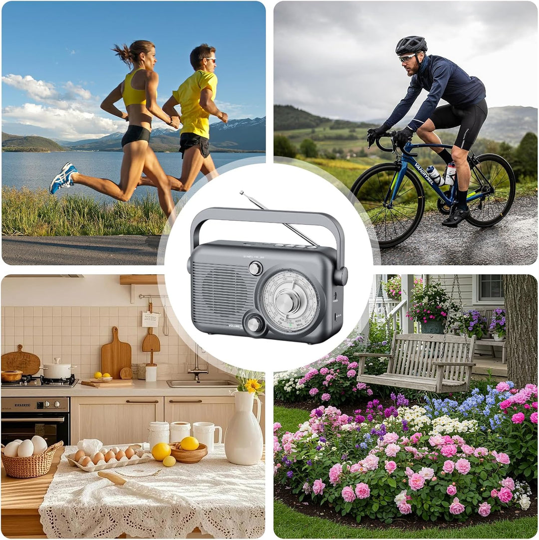 Tragbares Radio mit Bluetooth, AM,FM Kofferradio, Strom & Batteriebetrieb, Eingebautem Lautsprecher