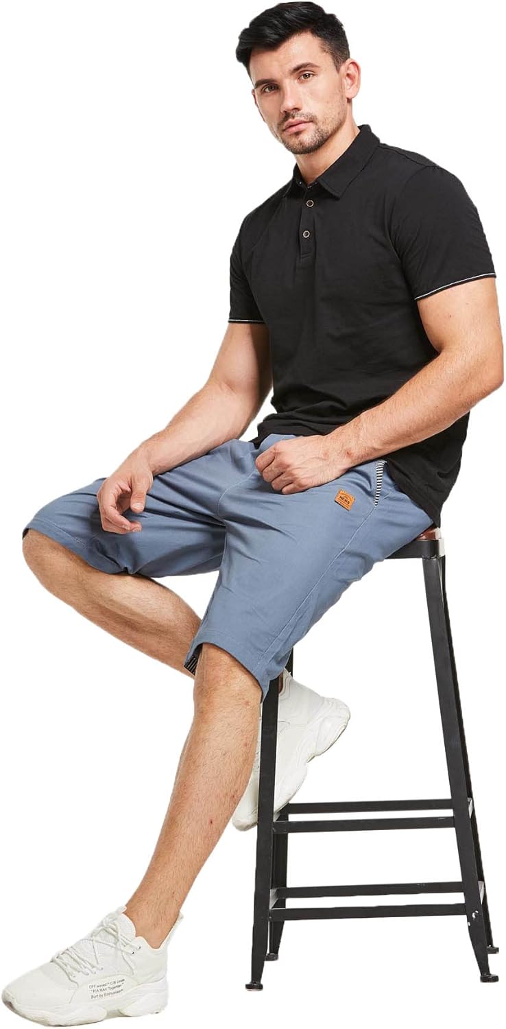 JustSun Kurze Hosen Herren Shorts Sommer Shorts Chino Baumwolle mit Tunnelzug Denim Blau 3XL 3XL Den
