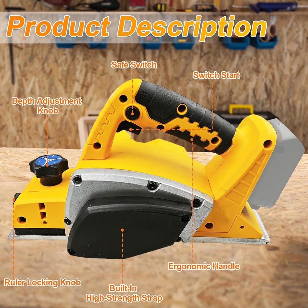 Akku Elektrohobel Kompatibel mit Dewalt 20V, Akku-Hobel Holz 16500RPM Bürstenlose Elektrohobe Hobelb