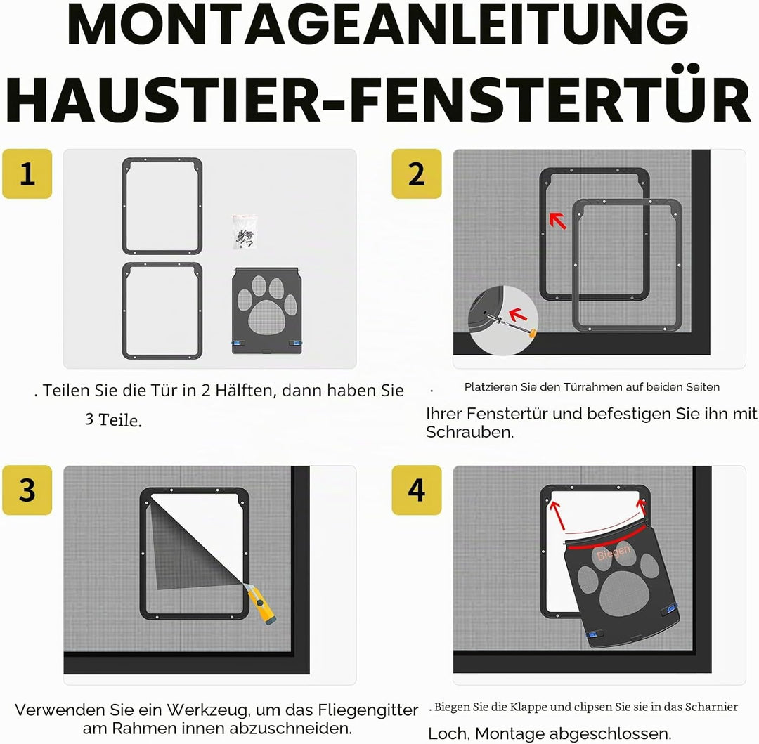 PETLESO Katzenklappe für Fliegengittertür, Freiheit für Haustiere EIN- oder Aussteigen Haustierklapp