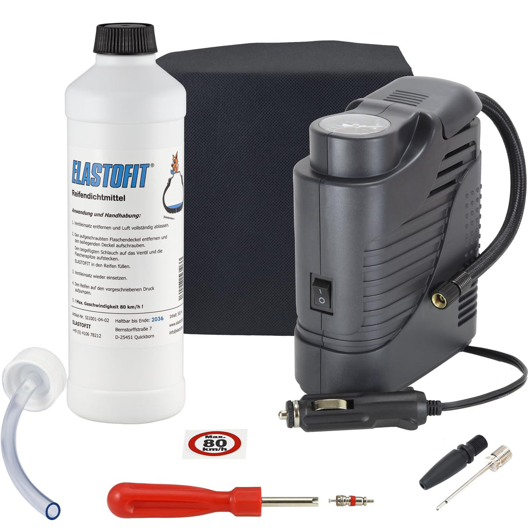 ELASTOFIT Reifenpannenset Compact für alle PKW 12V Kompressor Reifendichtmittel (Compact), Compact