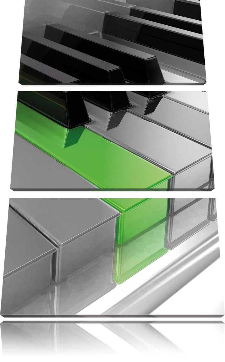 Piano Green Klaviertasten schwarz/weiss 3-Teiler Leinwandbild 120x80 Bild auf Leinwand