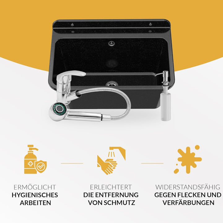 Granitan Ausgussbecken für Garage Keller Werkstatt und Waschküche - Universal Waschtrog mit Siphon -