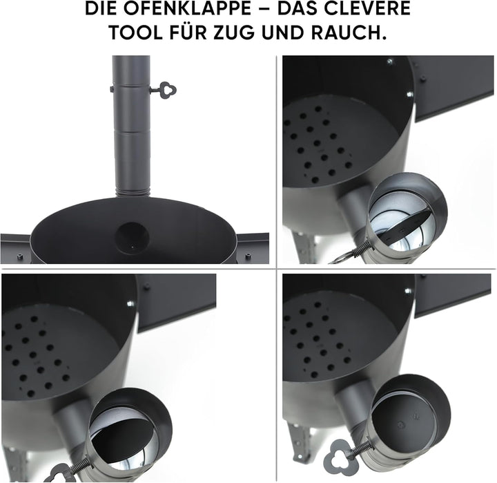 Utschak Uchag Feuerofen Ø 40 cm 2 mm Stahl mit Usbekische Kazan 12 L flacher Boden Schaumlöffel und
