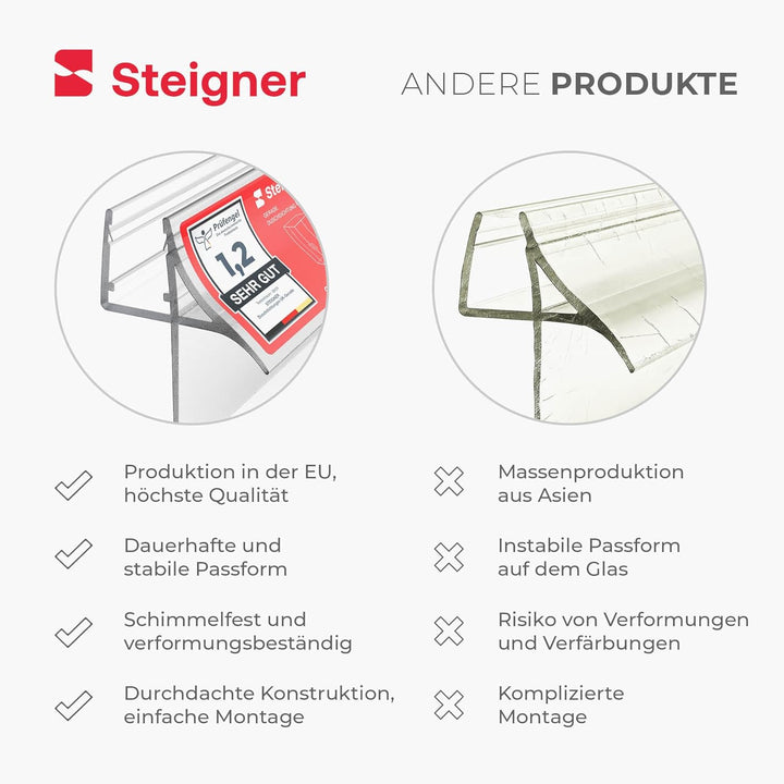 STEIGNER Duschtürdichtung UK11 100 cm (1 Stk.) Transparent - Dichtung gerade für Eckeinstieg Dusche