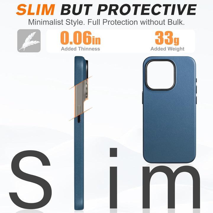 SHIELDON Hülle für iPhone 15 Pro Handyhülle Lederhülle [Erstklassig Echtleder] [Kabellos Laden] [Sta