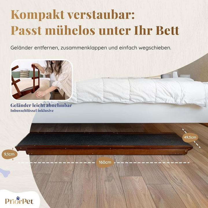 Hunderampe Bett mit Sicherheitsgeländer - Für Grosse Hunde bis zu 90 kg - Höhenverstellbare hundetre
