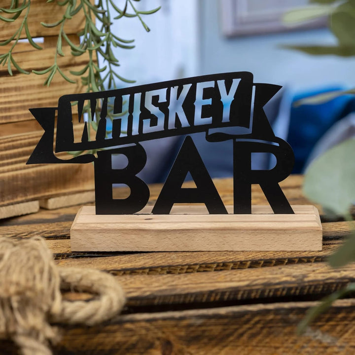 Rerum & Consilium Whiskey Bar Schriftzug aus Holz und Metall | 21 x 11,5 cm | Hochwertige Bar-Dekora