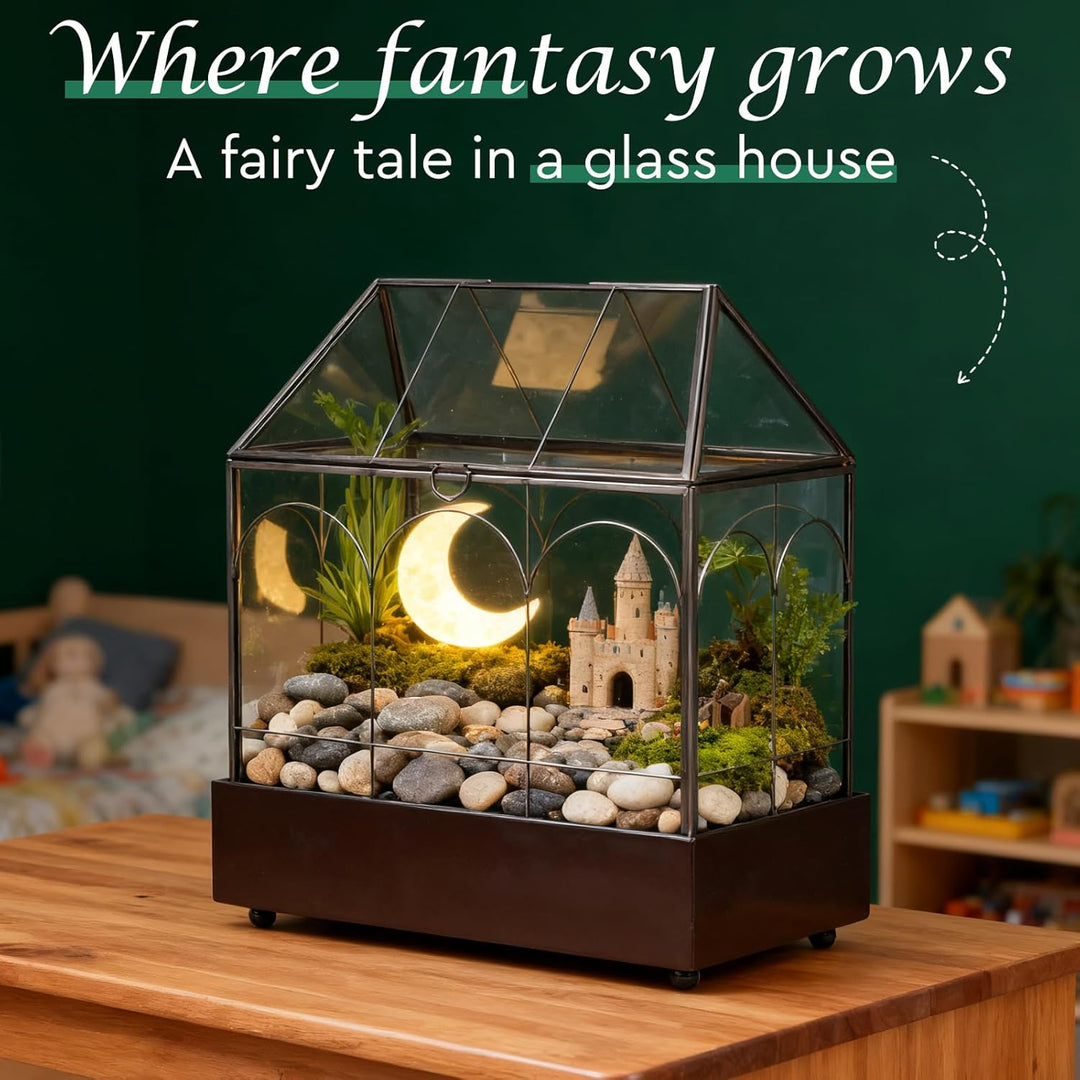 Mini Gewächshaus Fensterbank Glas mit Auffangschale 24,2 x 14,7 x 29 cm Pflanzenterrarium Klein Flas