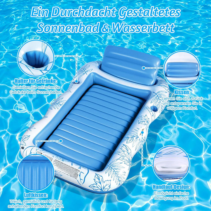Charmofun Aufblasbarer Tanning Pool, Luftmatratze Pool Hängematte mit Tassenhalter, Pool Lounge aufb