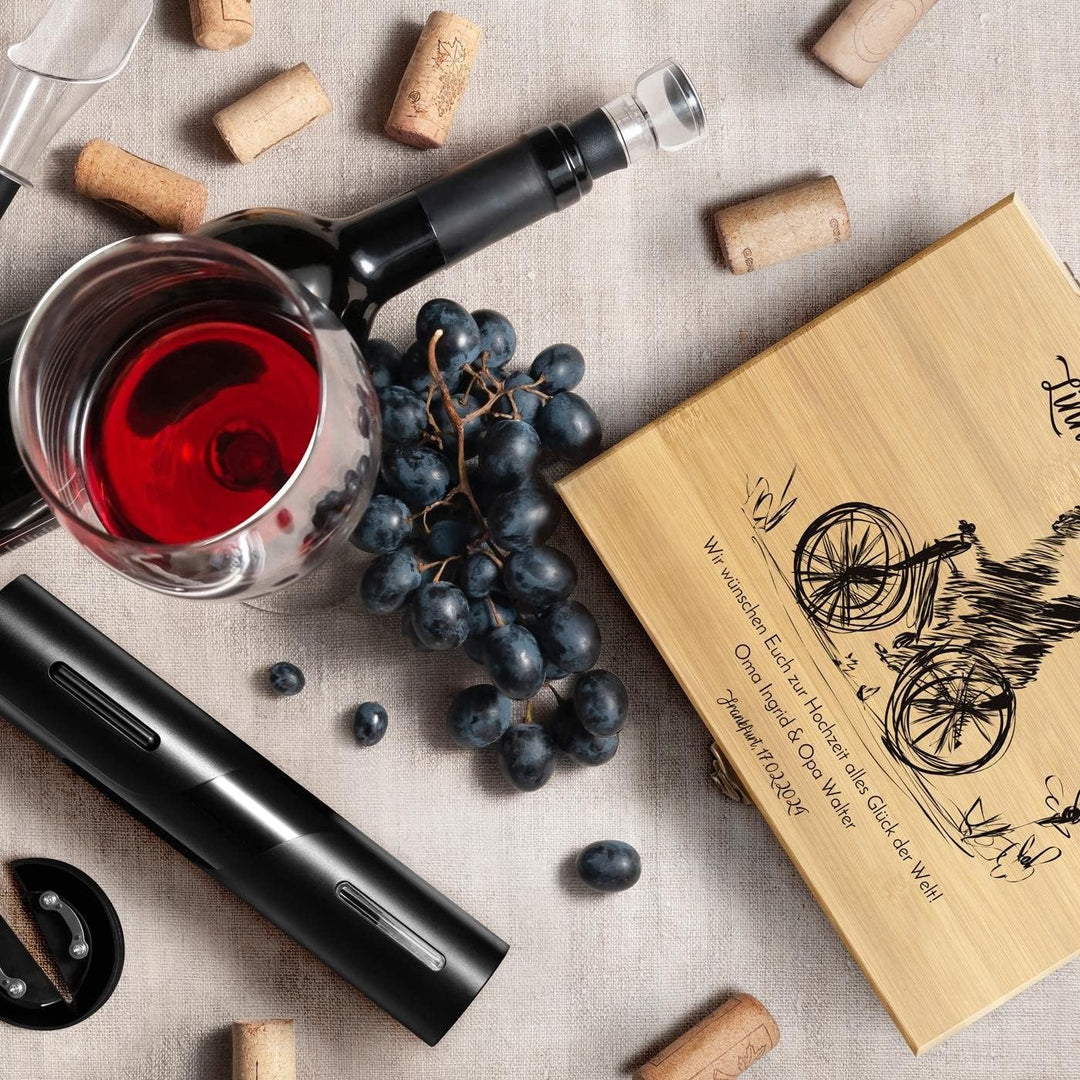 Maverton 6er Weinset in Geschenkbox mit Aufdruck - Flaschenöffner Set - elektrischer Weinöffner - We