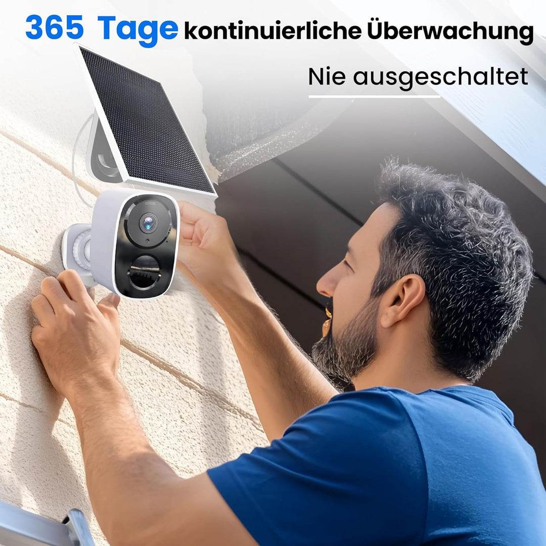 2K/3MP Überwachungskamera Aussen Akku Solar, Kostenloser Cloud-Speicher, 5GHz, 2,4GHz WLAN Kabellose