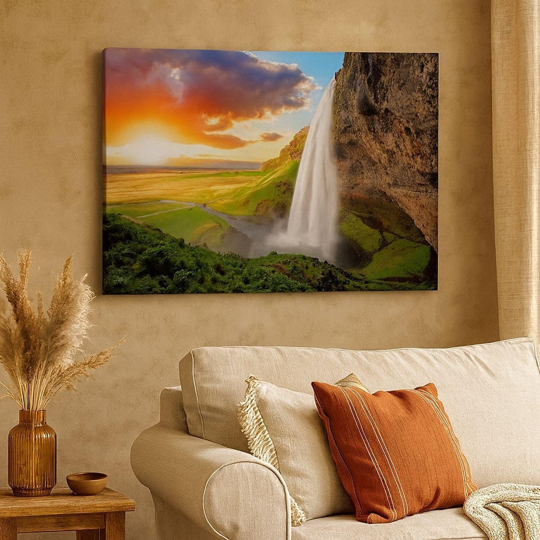 ARTTOR Bilder auf Leinwand 100x70cm Leinwandbild Geologie island Wiese Gross Wanddeko Bild Schlafzim