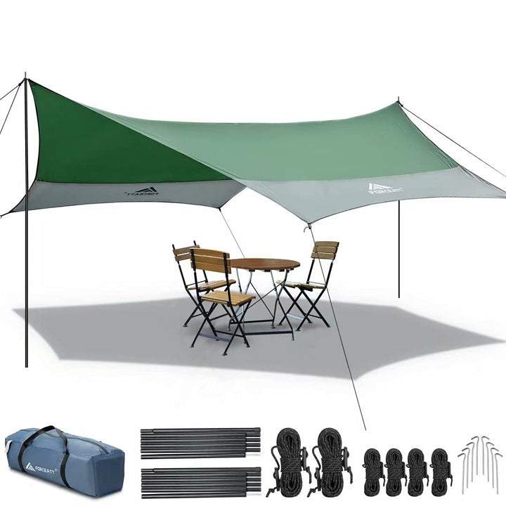 Forceatt Zeltplane, 3,7 * 4,3 m Tarp Ultraleicht mit 6 Umreifungspunkten, Anti-UV &amp; wasserdicht Tarp