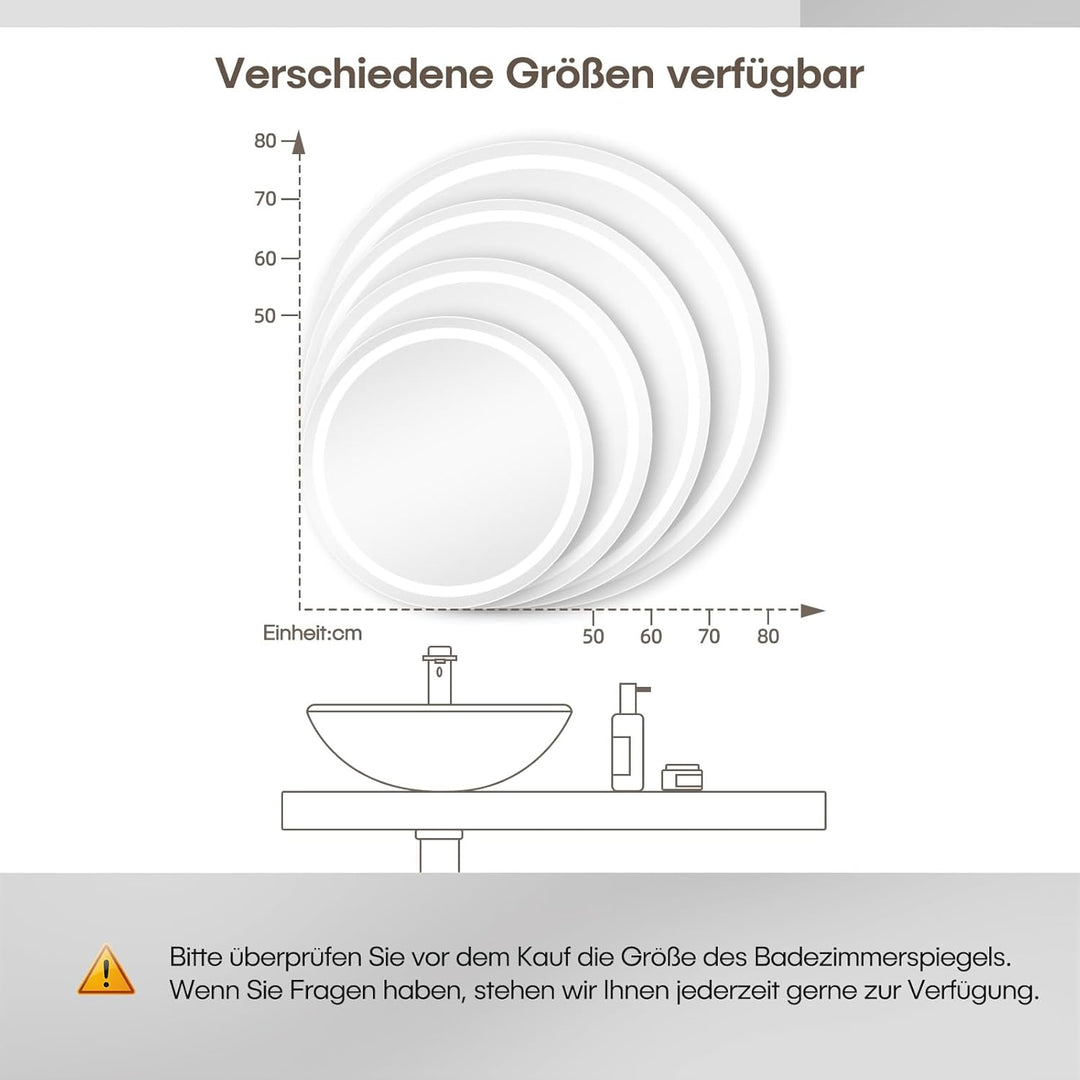 Badspiegel Rund mit Beleuchtung Dripex Led Spiegel mit Touch-Schalter, Dimmbar, 3 Lichtfarbe Einstel