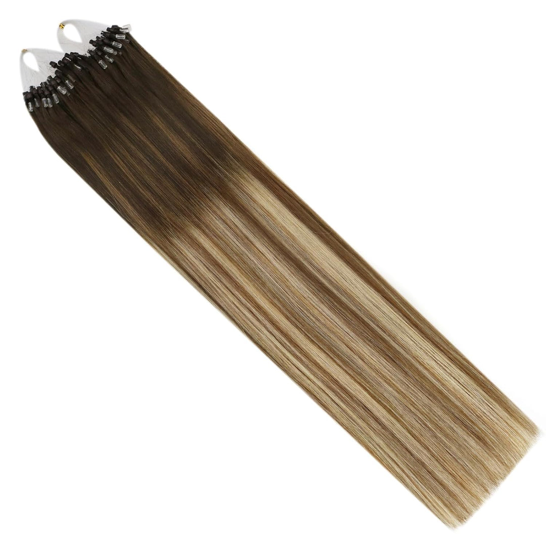 Ugeat Microring Extensions Echthaar 40cm Blond Balayage Glatt Micro Loop Extensions Echthaar Microri
