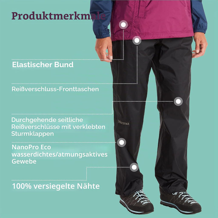 Marmot Damen Precip Eco Full Zip Pant wasserdichte Hose, atmungsaktive Überhose, leichte Wanderhose,