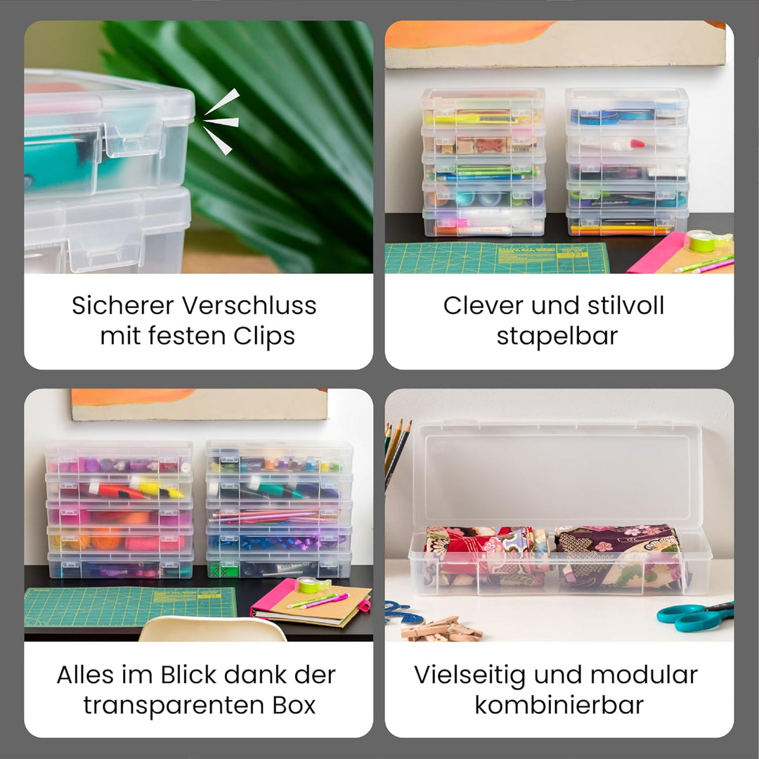 Iris Ohyama, Aufbewahrungsbox für Büromaterial, Plastik, 1.4L, 10er Set, Transparent, Stapelbar, Sch