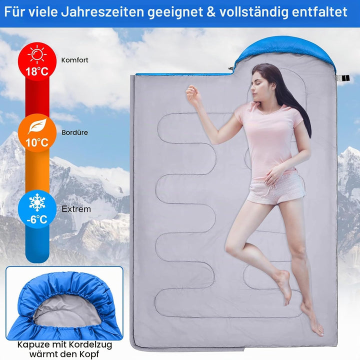 Schlafsack 3-4 Jahreszeiten - 220 x 85 cm Wasserdichter Leichter Deckenschlafsack, Schlafsack Winter