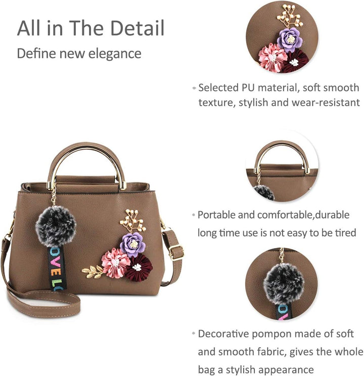 NICOLE & DORIS Damen Leder Handtasche Umhängetaschen mit Blume Jahrgang Griff Tasche Designer Tote G
