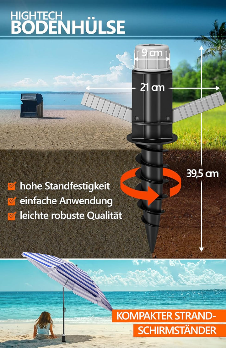 4smile Sonnenschirm Strand SunnyJoy Ø 160 cm, 3er Set - Strandschirm mit UV Schutz 50+, inkl. Sonnen