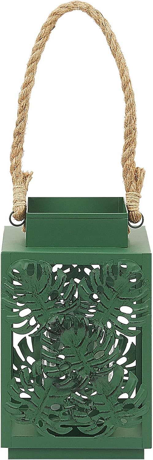 Laterne aus Metall in Grün mit floralem Motiv Boho Stil Unimak