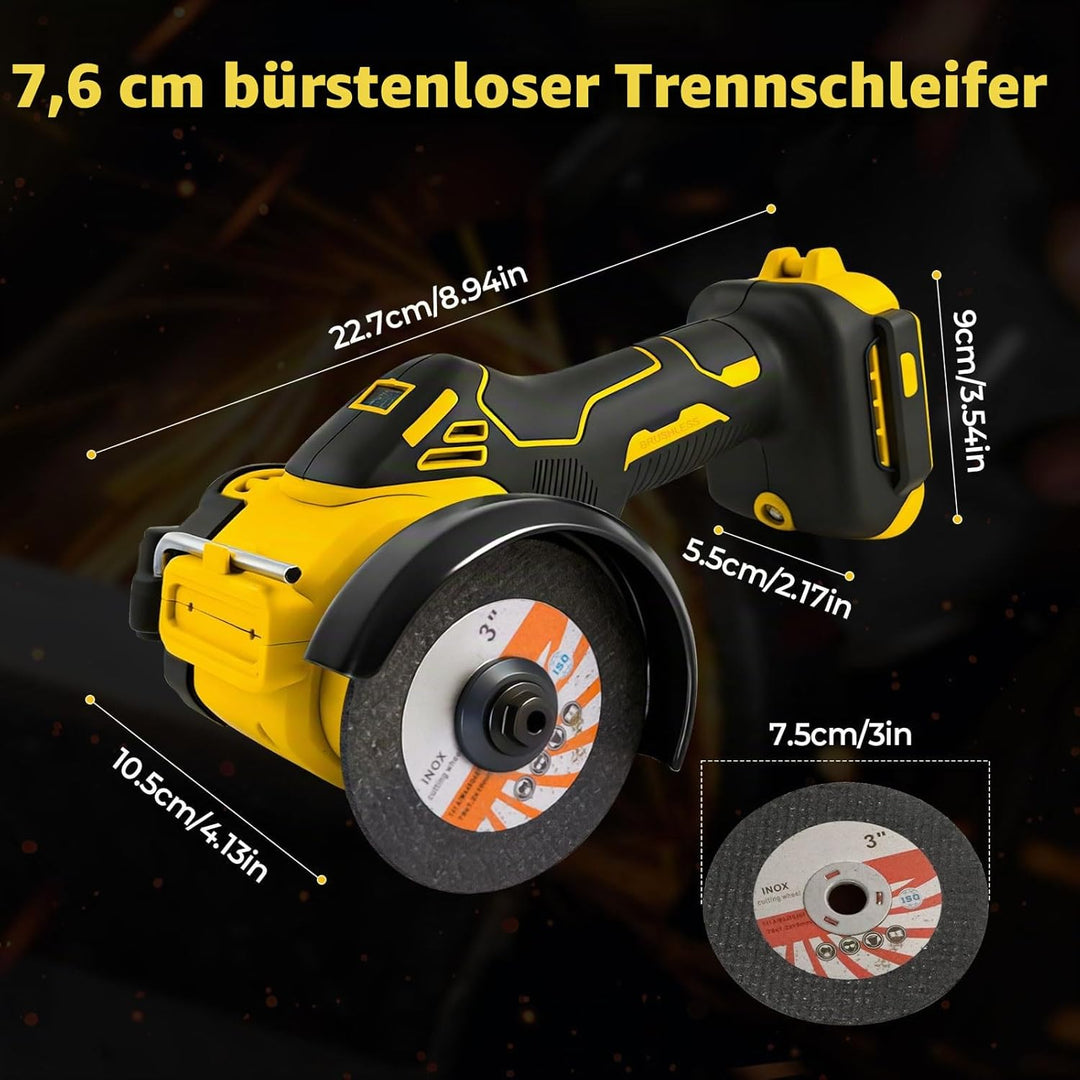Akku-Winkelschleifer für Dewalt 18/20 V, bürstenloser Mini-Winkelschleifer, 20.000 U/min, 75 mm, kle