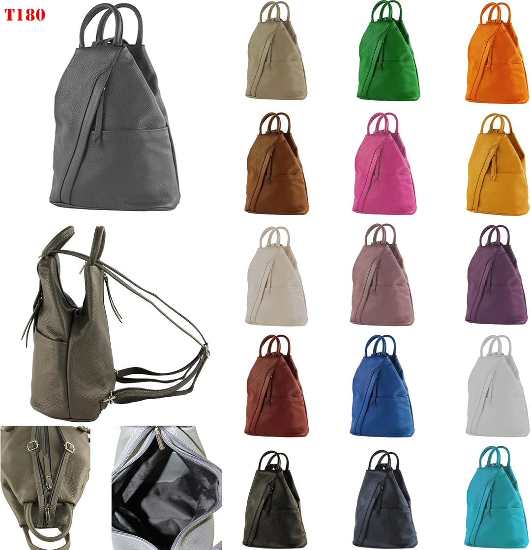 modamoda de - T180 - Damen Rucksack Tasche aus ital. Leder Blattgrün, Blattgrün