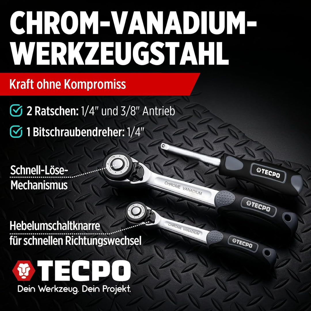 TECPO 300383 Zoll Werkzeug Satz Harley Steckschlüssel Nüsse Grössen Nuss Set Ratschenkasten