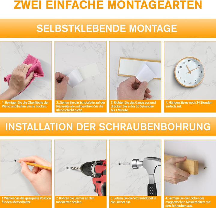 Magnetleiste Messer 40cm, Messerhalter Magnetisch aus Bambus, Magnet Messerhalter Selbstklebend für