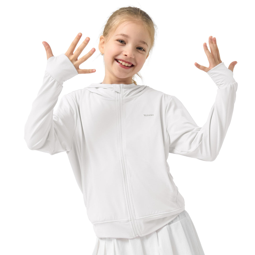 Rolanko Mädchen Sommerjacke mit Daumenlöchern Langarm Sonnenschutz Schnell Trocknend Reissverschluss