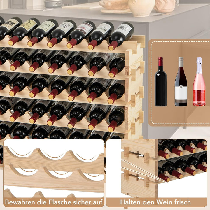 GOPLUS Weinregal stapelbar, Flaschenregal mit 6 Ebenen für 60 Flaschen, Flaschenhalter aus Kiefernho