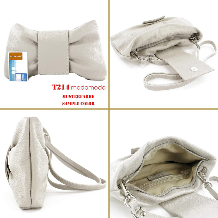 modamoda de - T214 - ital. Umhängetasche Clutch Leder Klein Schwarz, Schwarz