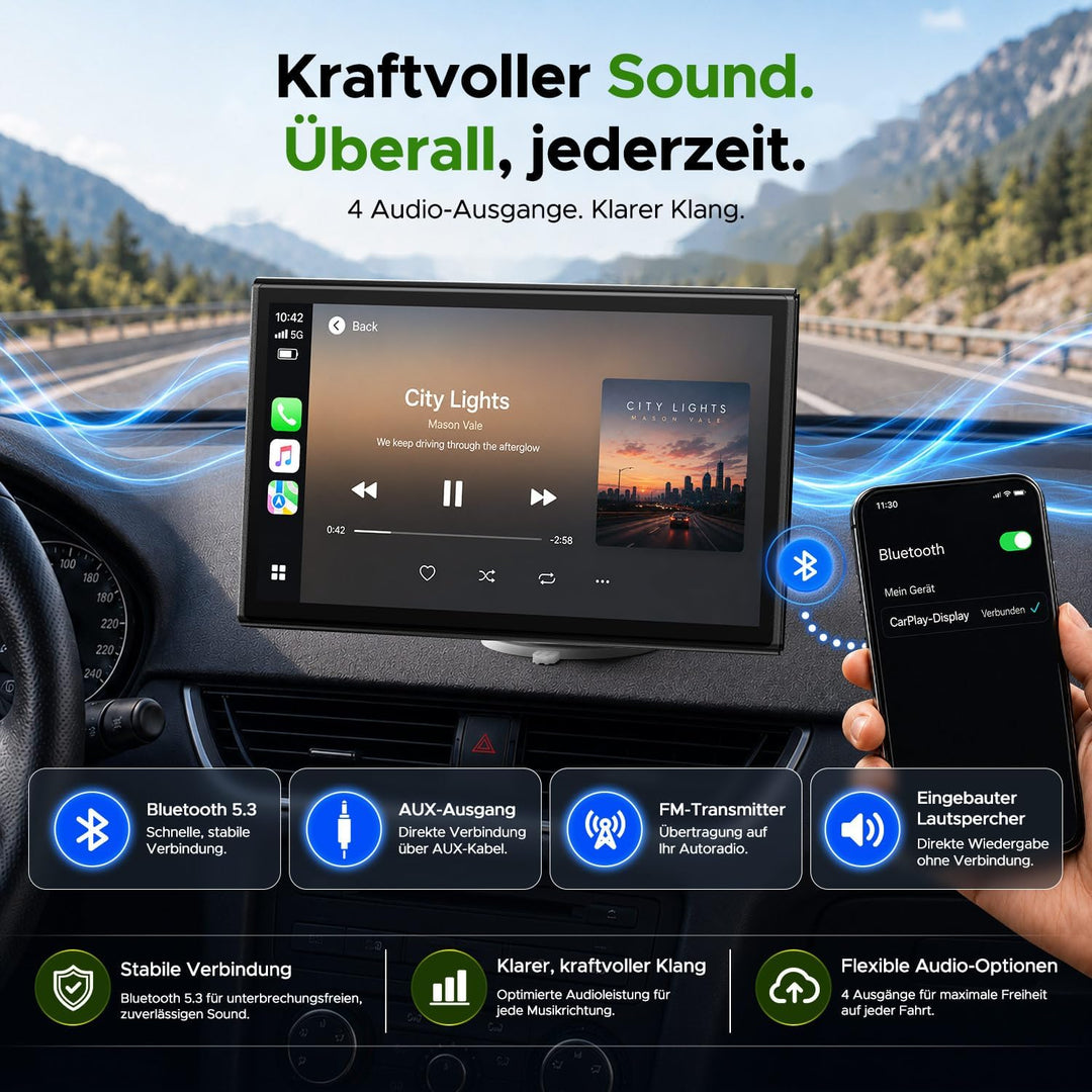 LAMTTO Wireless CarPlay Display &amp; Android Auto Display fürs Auto Nachrusten | 7 Zoll Tragbare Autora