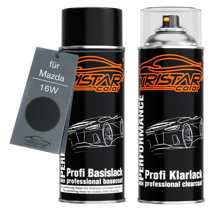 TRISTARcolor Autolack Spraydosen Set für Mazda 16W Black Perl Metallic/Granitschwarz Metallic Basisl