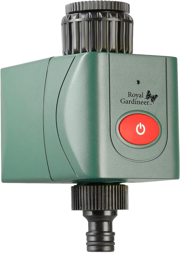 Royal Gardineer Elesion Bewässerung: 2er-Set WLAN-Bewässerungscomputer mit Ventil, App-Wetterdatenab
