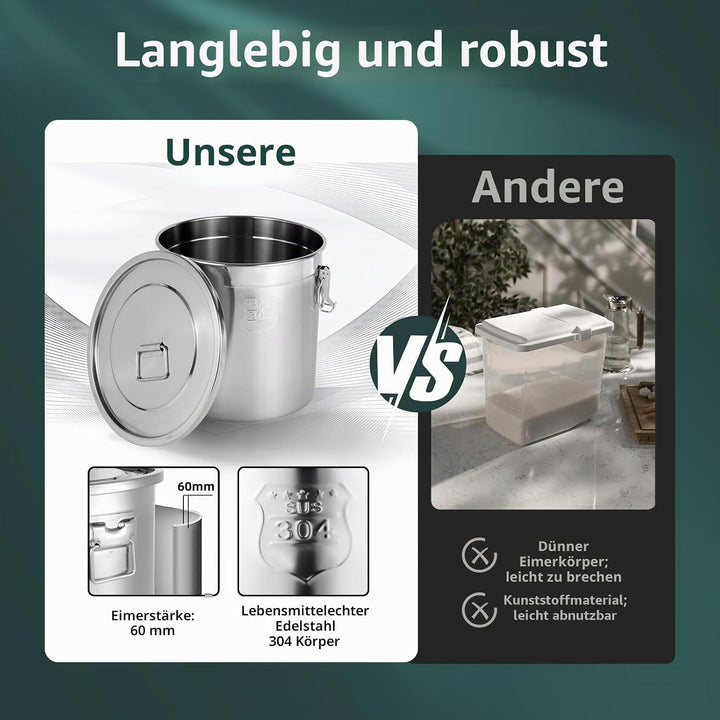SICHENSH Edelstahl Getreidebehälter, Luftdichter Kanister Lebensmitteln, Metall Küche Reis Öl Lageru