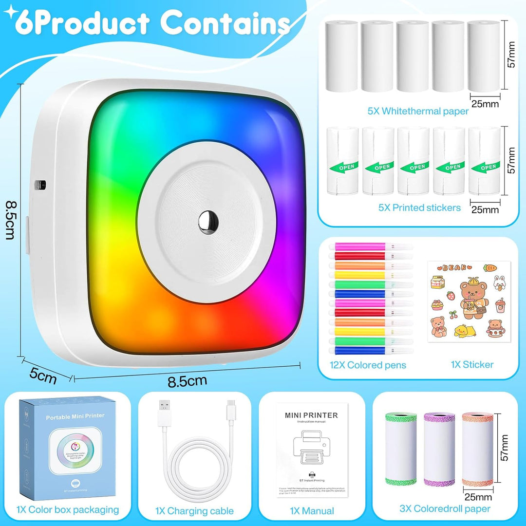 Mini Drucker, Tragbarer Mini Fotodrucker Thermodrucker Smartphone Taschendrucker, Mobiler Fotodrucke