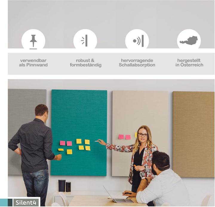 SILENT4® Schallabsorber Wand 114x33x5cm Akustikbild Akustikpaneele aus Akustikvlies, Klettverschluss