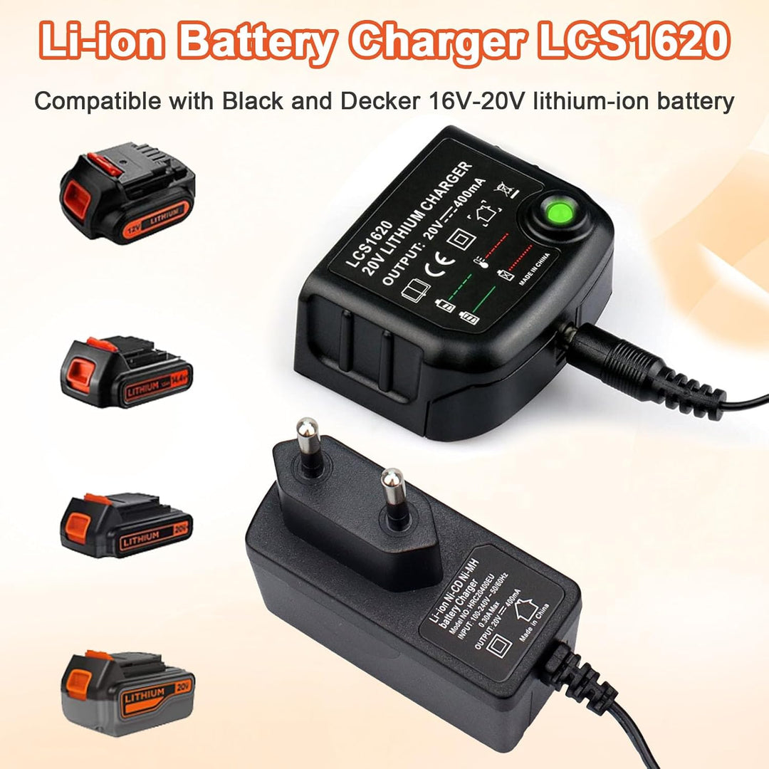 LCS1620 Ersatz Ladegerät Kompatibel mit Black &amp; Decker, 18V /20V Lithium-Akku Ladegerät für BL2018 B