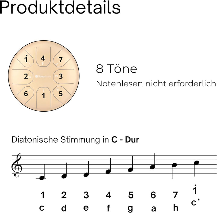 Sonodrum Zungentrommel "Standard 14cm C-Dur" Beere - Steel Drum inkl. Schlägel, gratis Liederbuch un
